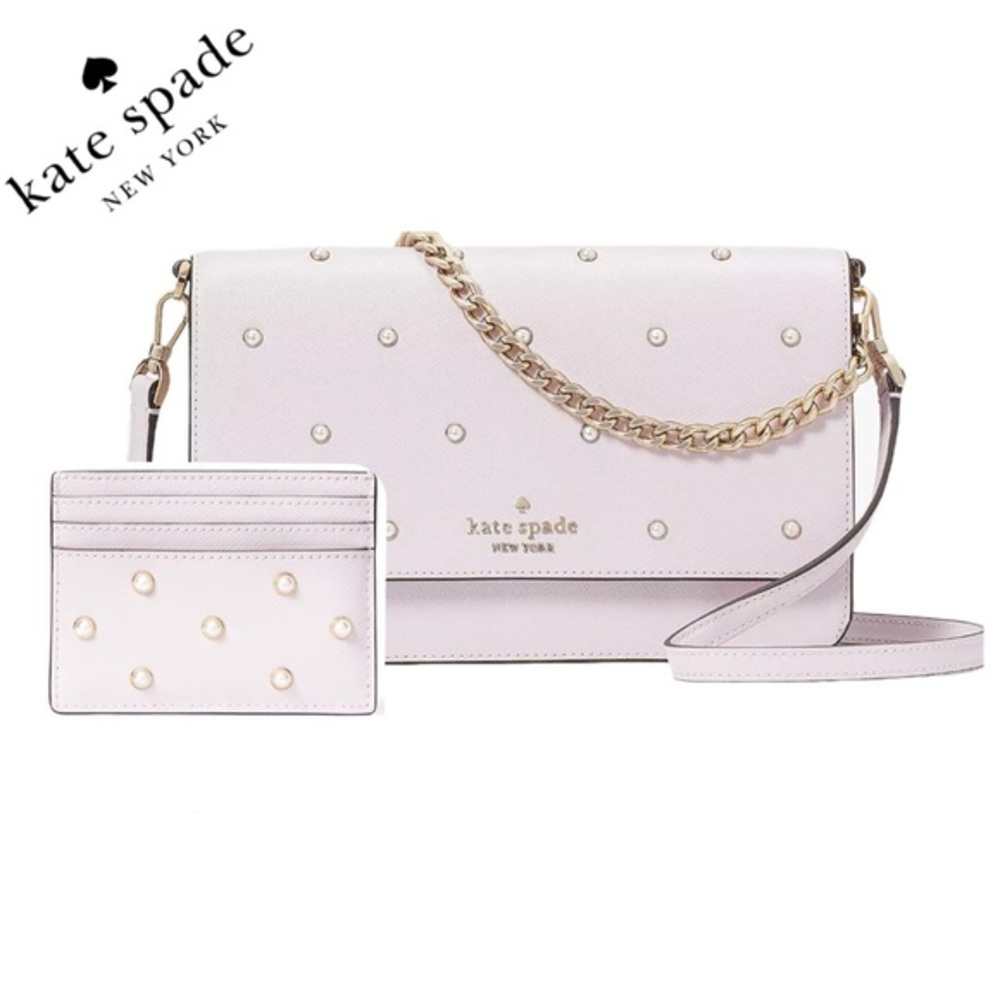 KATE SPADE Bundle Madison Studded Faux Pearls Flap‎ Crossbody/Slim Card Holder